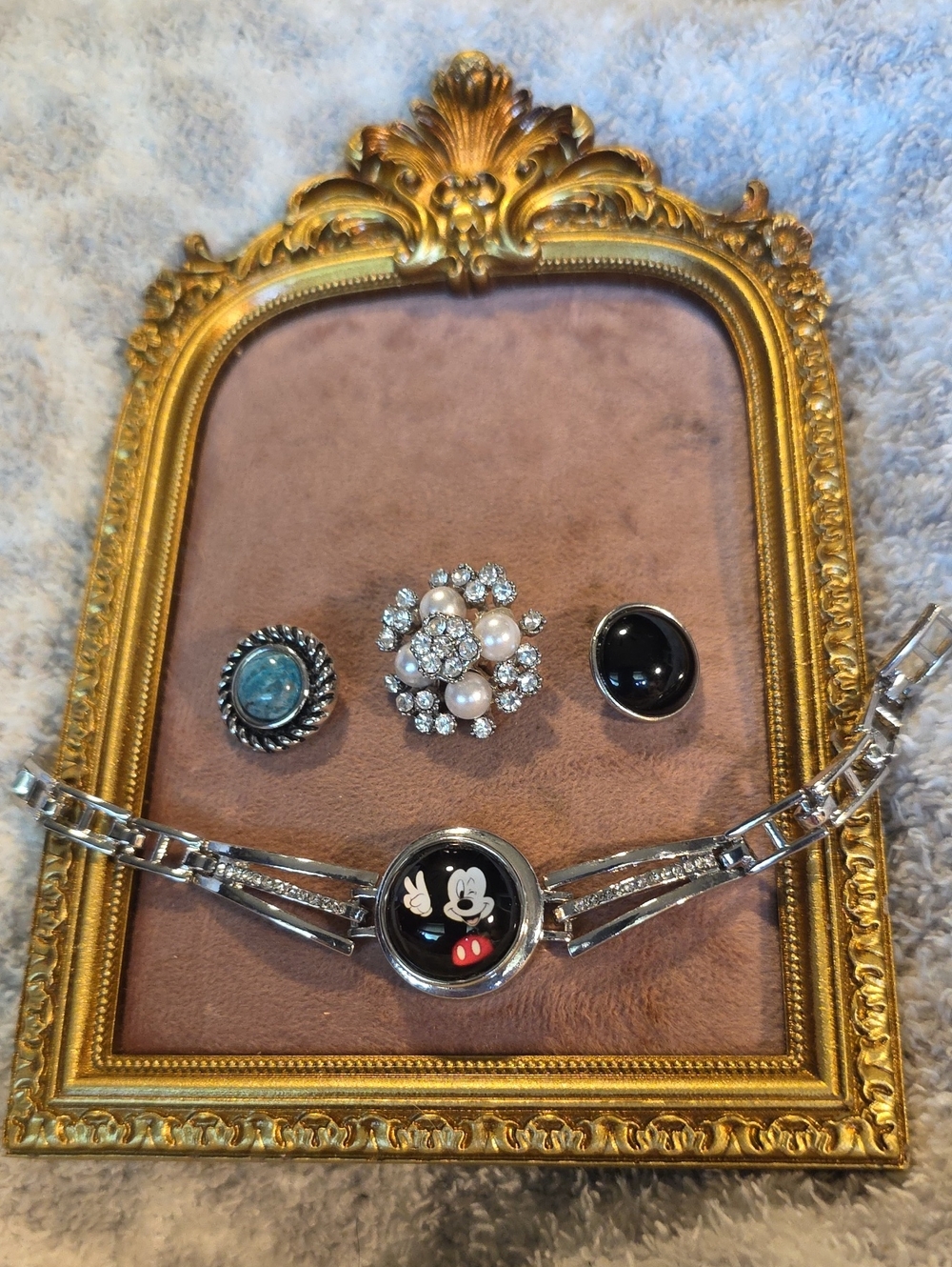 Vintage Mickey Mouse & Interchangeable Snap Charm Bracelet Set (4 Pieces)